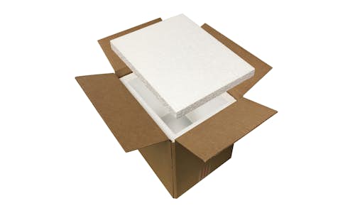 Box liners made of EPS foam insulation arranged in a box to make a shipping cooler