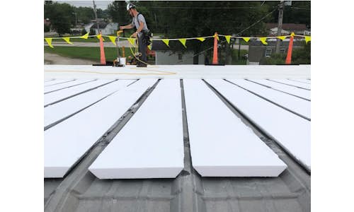 Cellofoam Flute Fill on a metal re-roofing application