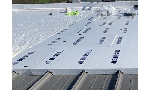 Cellofoam Laminated Flute Fill Combo Board with Polyester Facer installed on a roof
